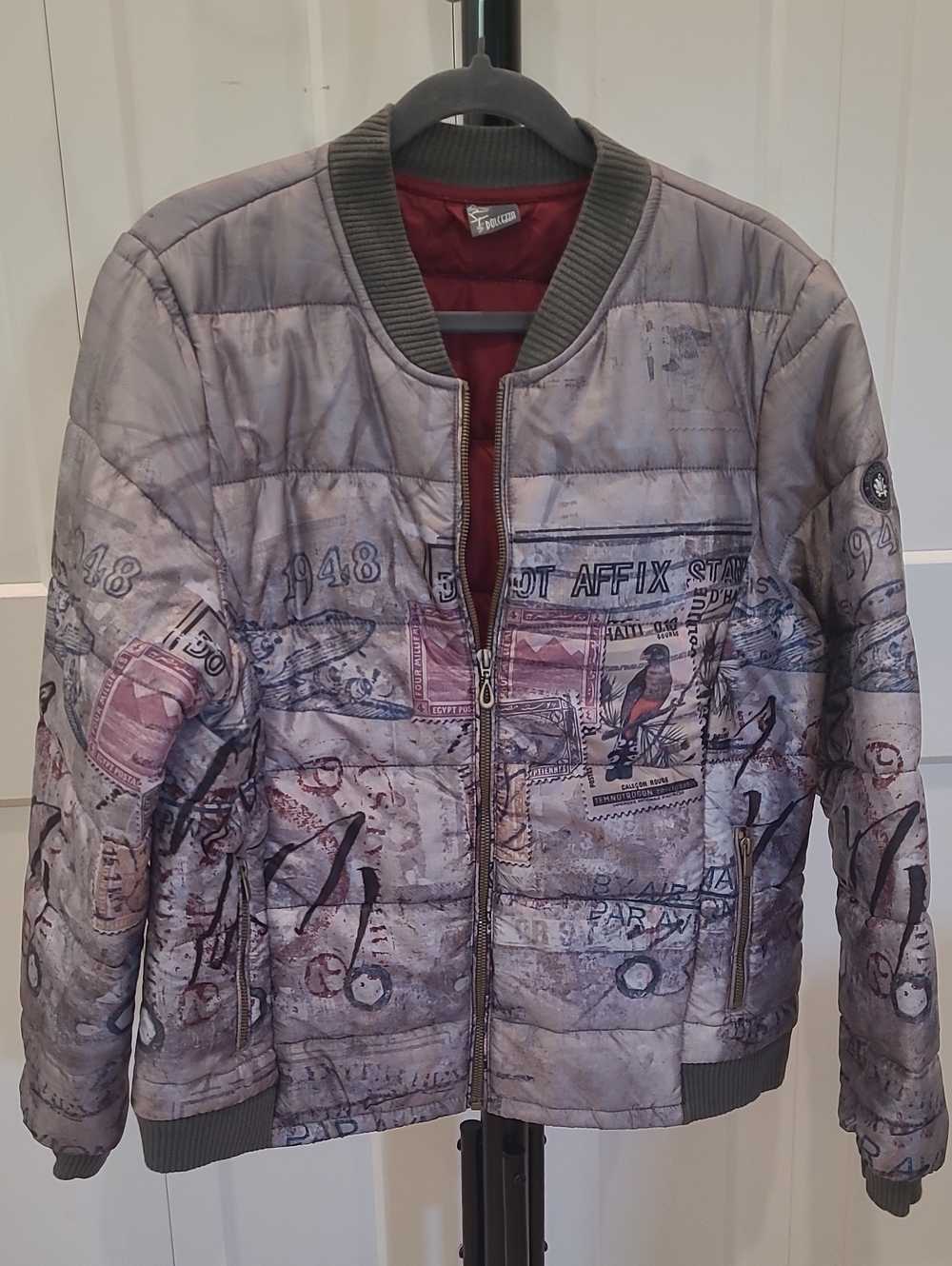 Dolcezza Quilted Puffer Bomber Jacket - Gray Patterned